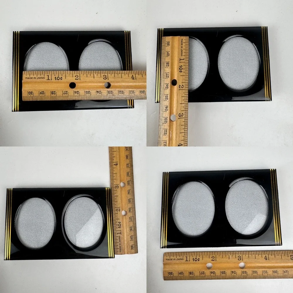 Vtg Mini Tabletop Double Oval Picture Frame Black Gold Accents Art Deco MCM READ
